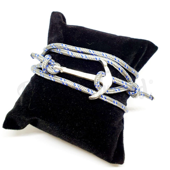 Pulseira âncora em pano azul e cinza