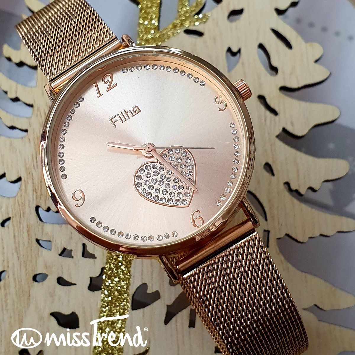 Relogio feminino exclusivo filha rosa gold em aço
