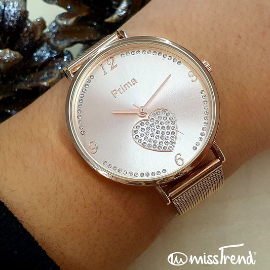 Relogio feminino exclusivo prima rosa gold em aço