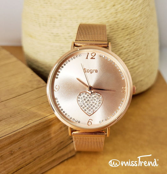 Relogio feminino exclusivo sogra rosa gold em aço