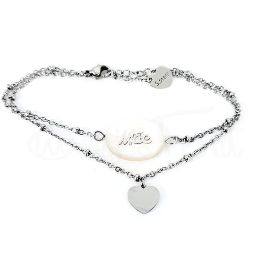Pulseira stone mãe em aço prateada