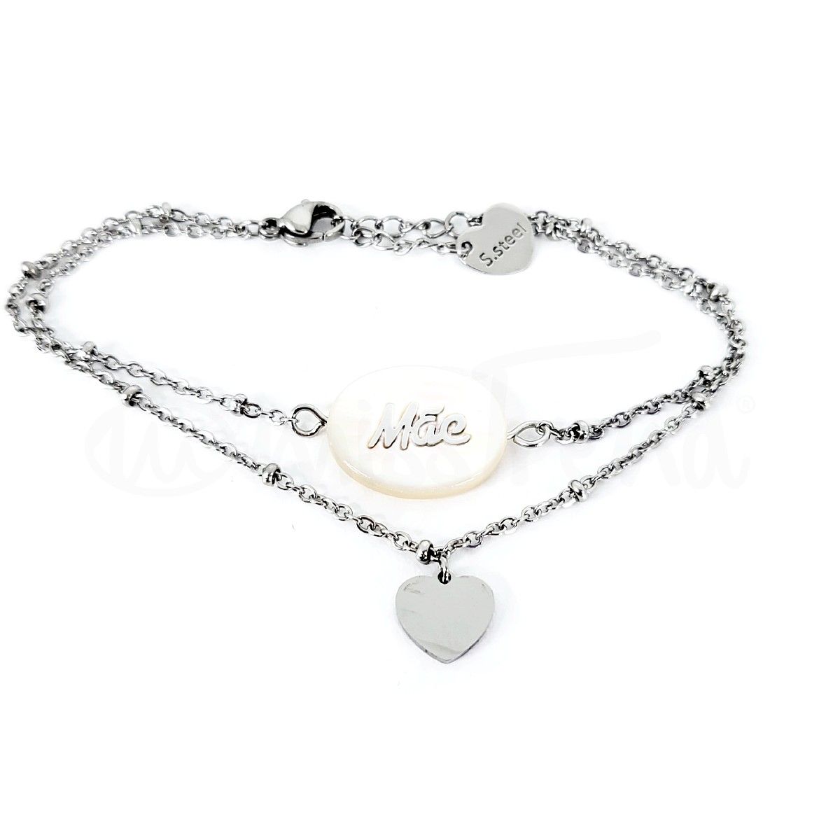 Pulseira stone mãe em aço prateada