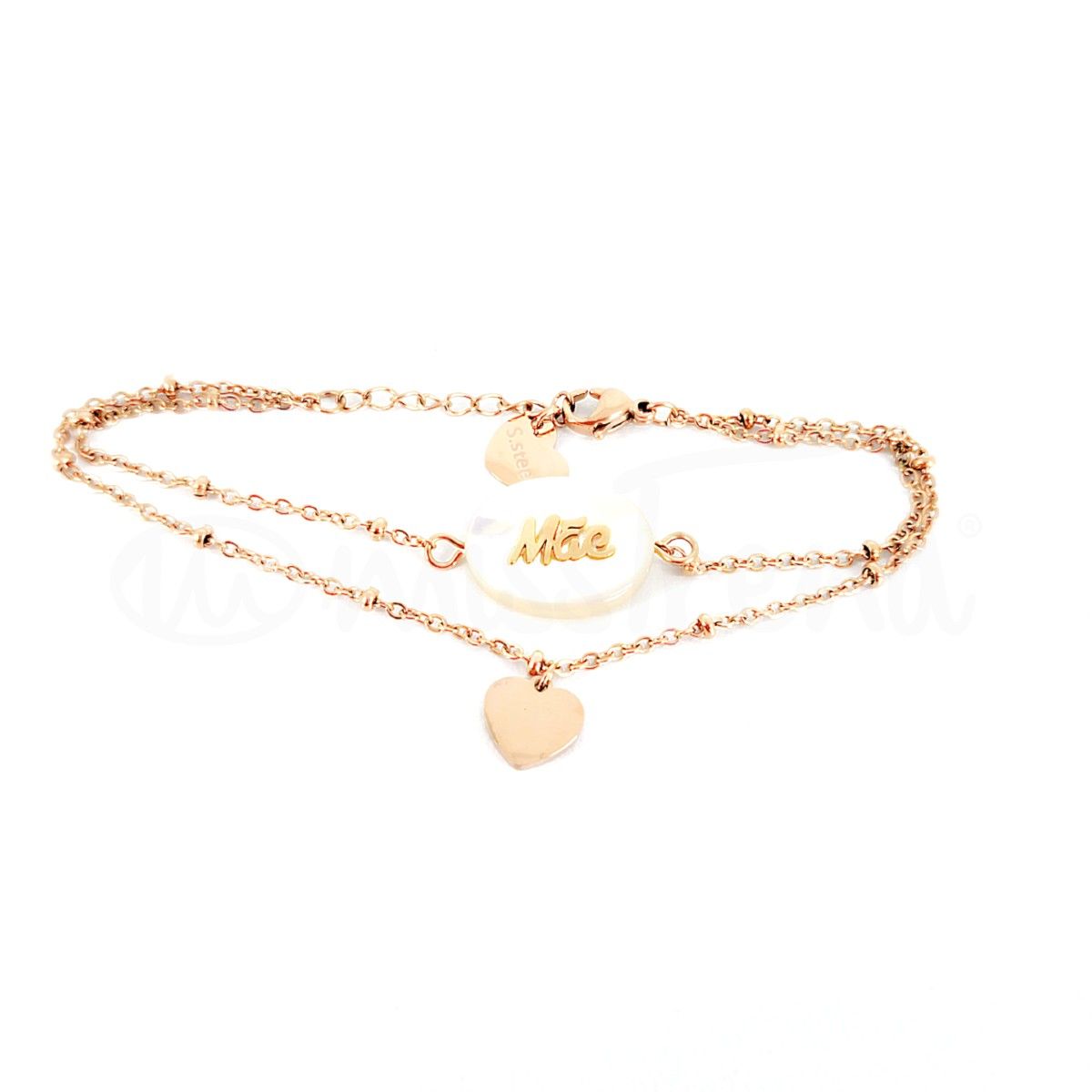 Pulseira stone mãe em aço rosa gold
