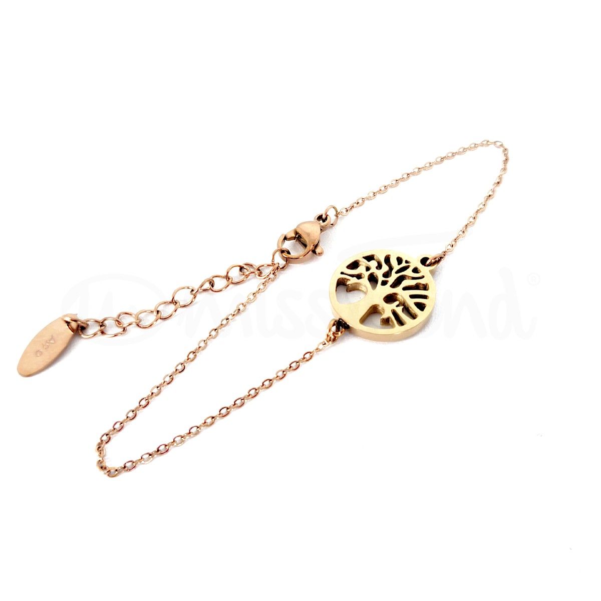Pulseira árvore da vida rosa gold em aço