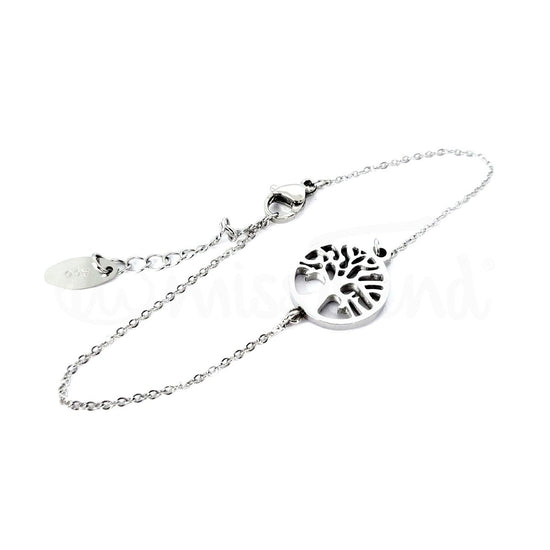 Pulseira árvore da vida prateada em aço