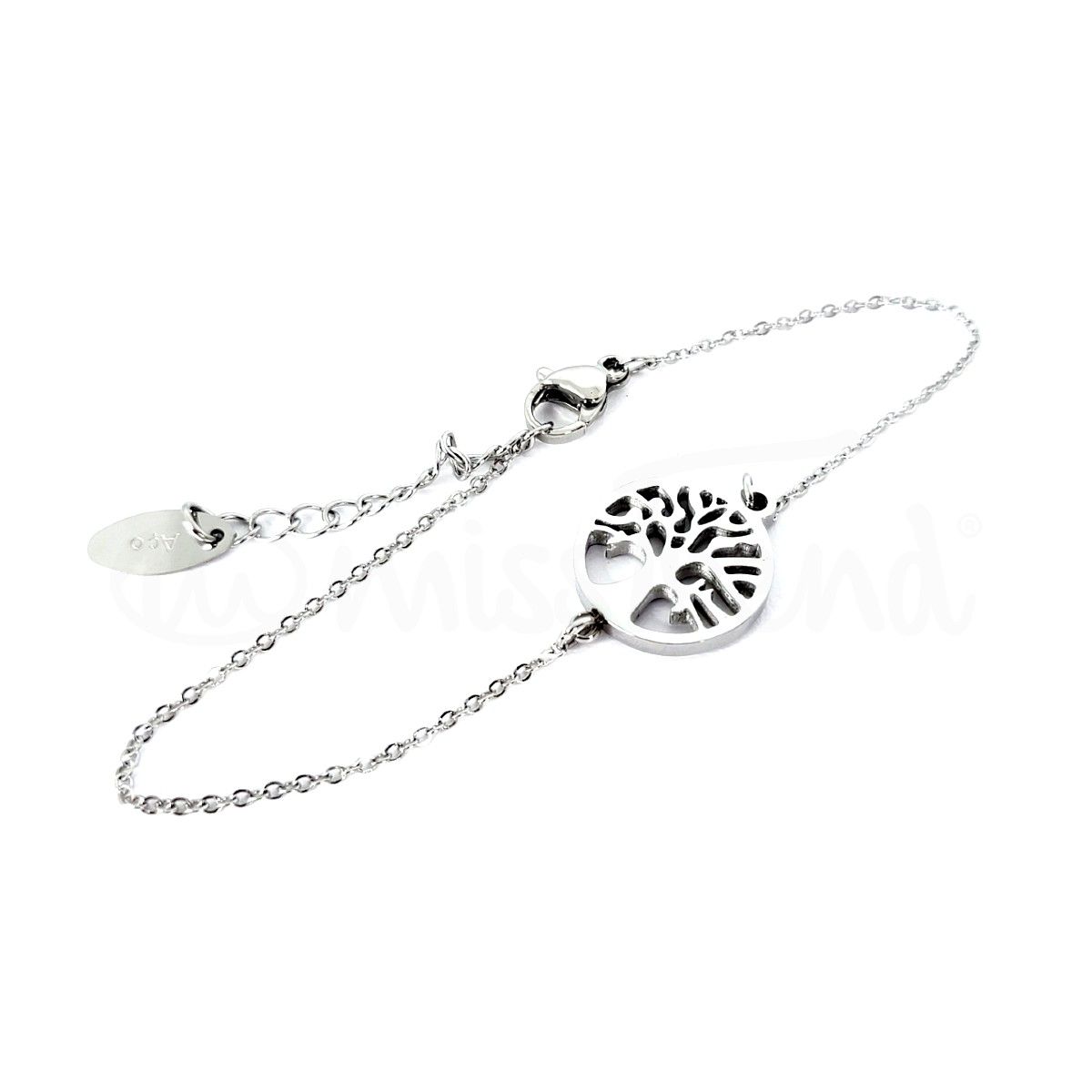 Pulseira árvore da vida prateada em aço