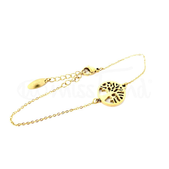 Pulseira árvore da vida dourada em aço