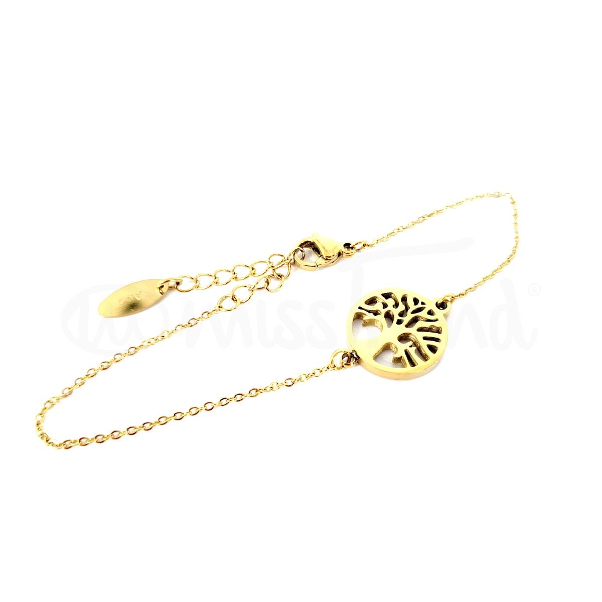 Pulseira árvore da vida dourada em aço
