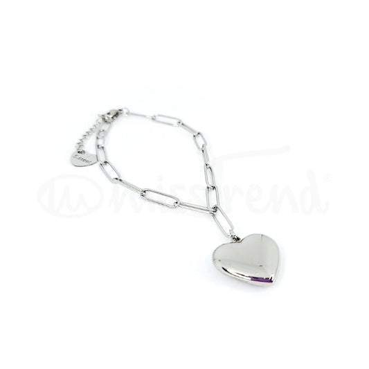 Pulseira lock heart prateada em aço