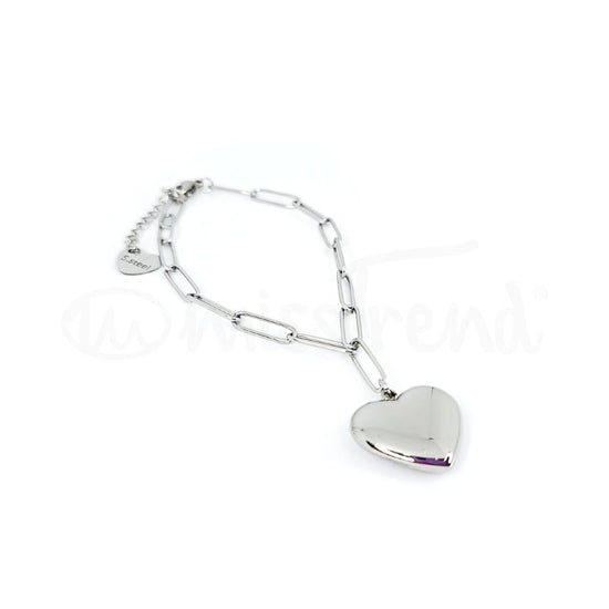 Pulseira lock heart prata em aço
