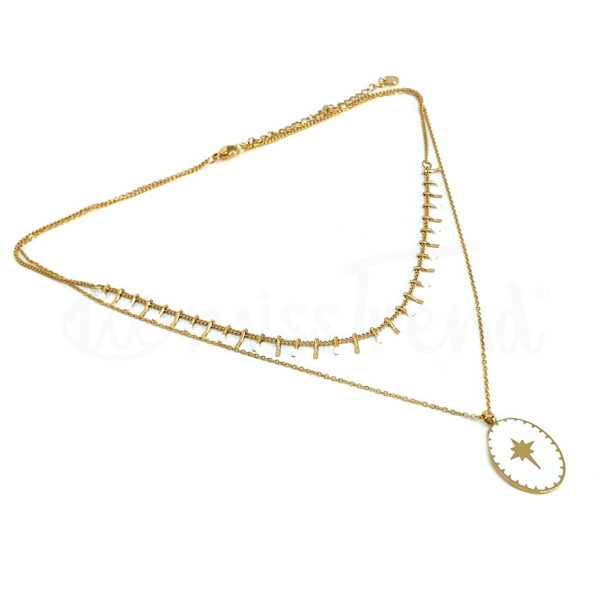 Colar alpha em aço dourado branco