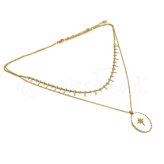 Colar alpha em aço dourado branco