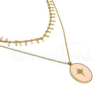 Colar alpha em aço dourado rosa