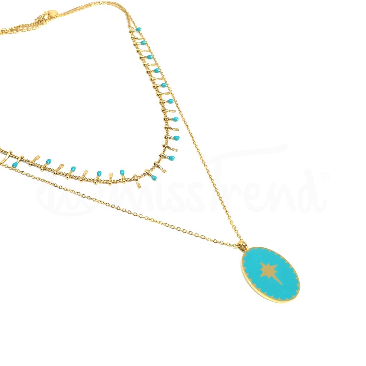 Colar alpha em aço dourado azul