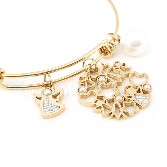 Pulseira escrava angelical dourada em aço