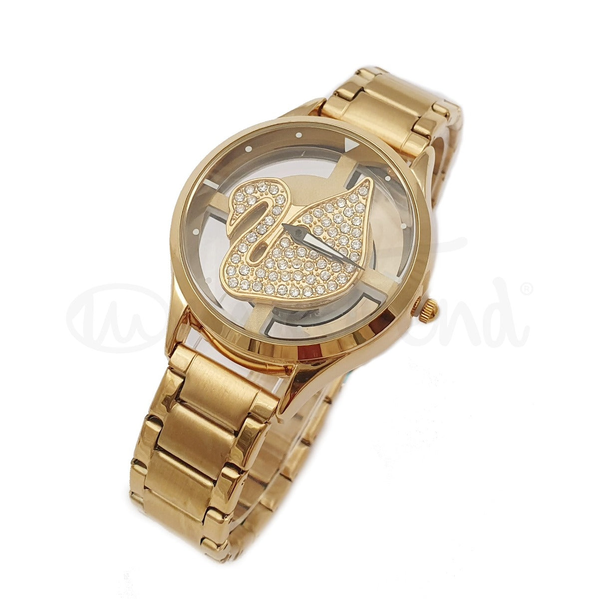 Relógio Swan giratório em aço dourado