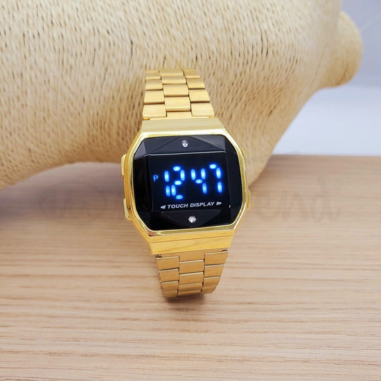 Relógio retro diamond digital dourado