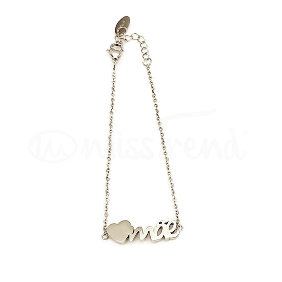 Pulseira mãe coraçon em aço prateado