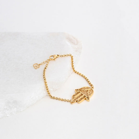 Pulseira Mão de Fátima em Banho de Ouro