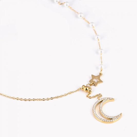 Colar Diamond Moon c/ Zircônias em Aço