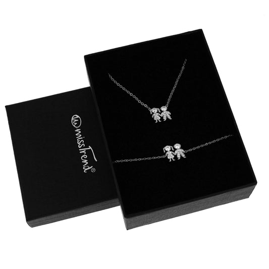 Conjunto Colar + Pulseira com Pendente Casal c/Zircônias