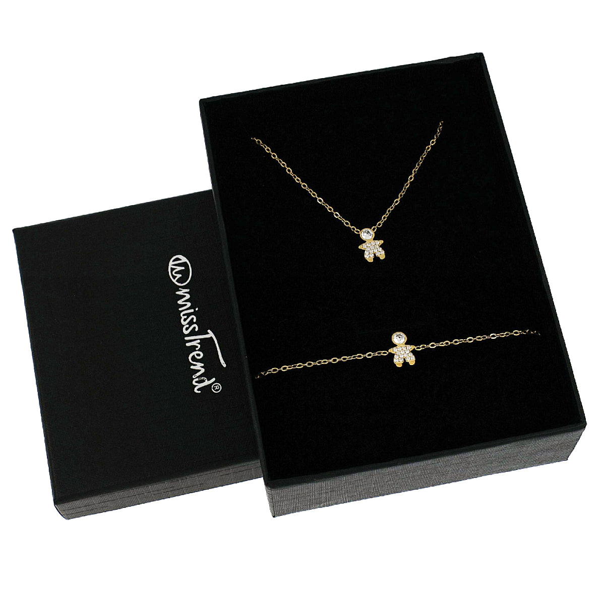 Conjunto Colar + Pulseira com Pendente Meninas/Meninos c/Zircônias