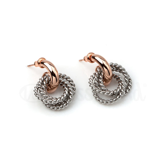 Brincos Sigma em aço prateado e rosa gold