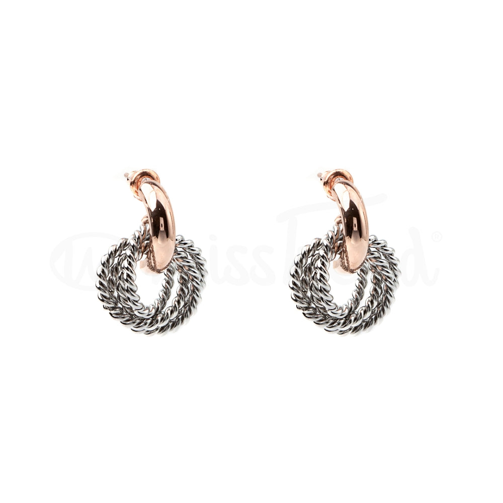 Brincos Sigma em aço prateado e rosa gold