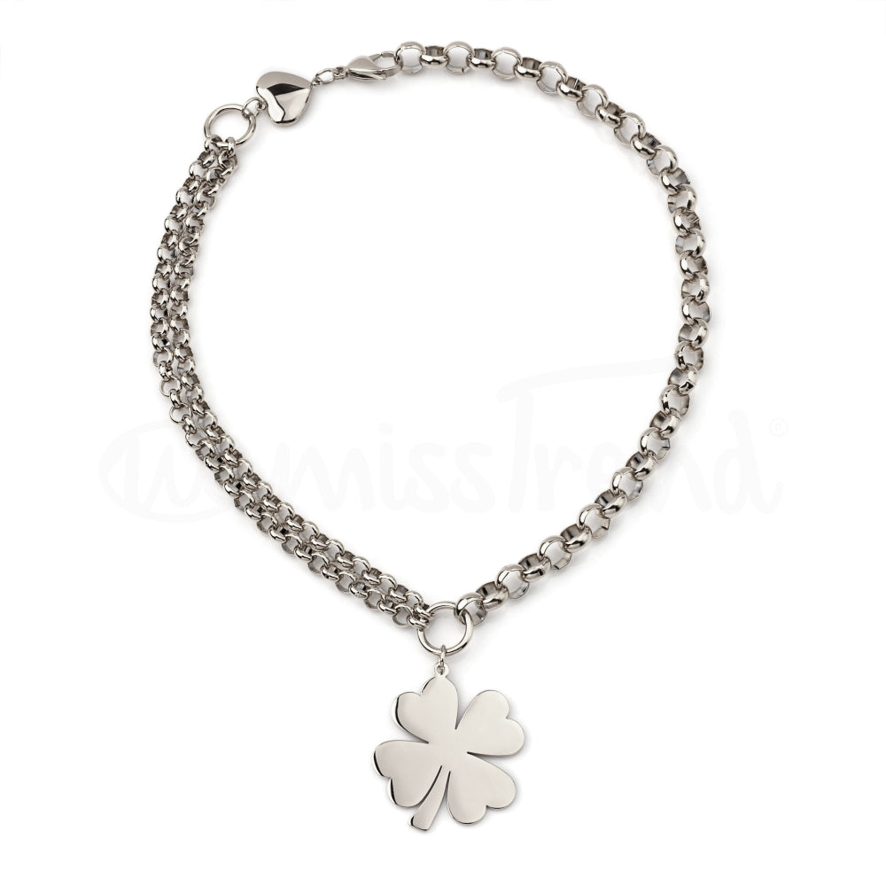 Pulseira Luck em aço com trevo em prateado