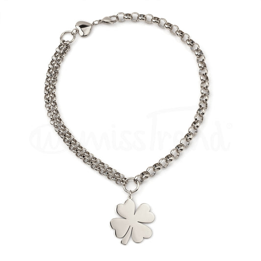 Pulseira Luck em aço com trevo em prateado