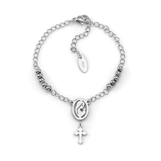 Pulseira Nossa Senhora c/Cruz em Aço