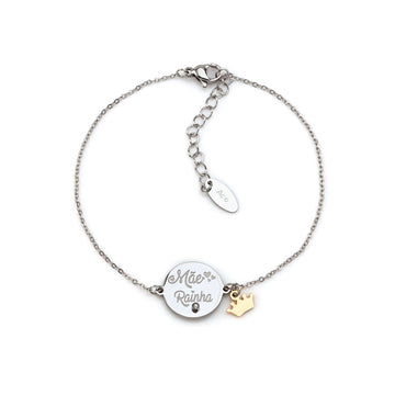Pulseira Mãe Rainha com Coroa em Aço