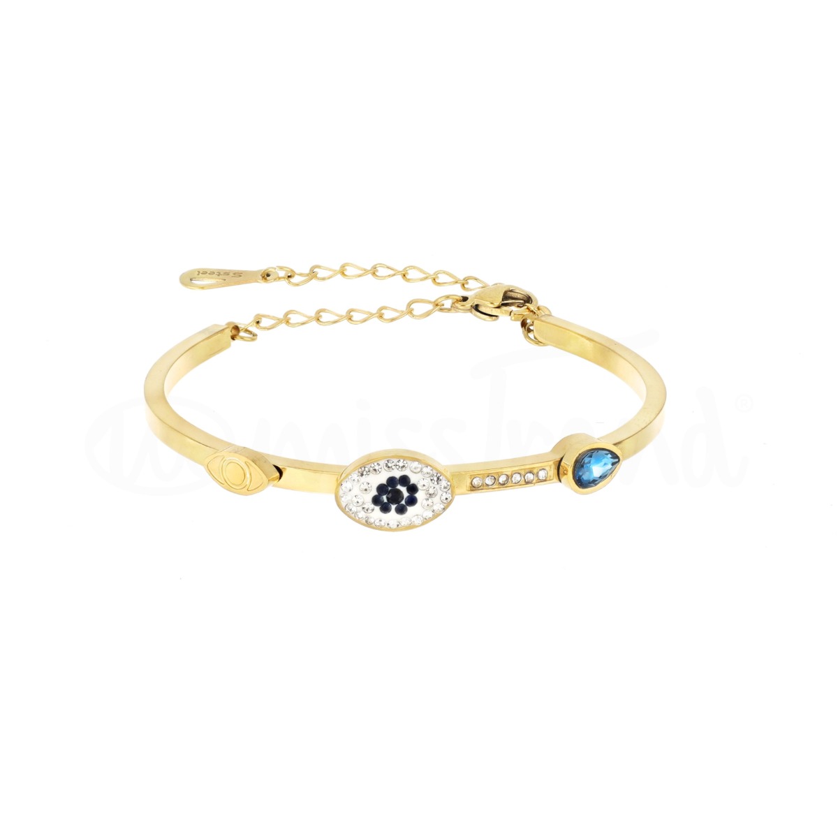 Pulseira olho turco dourado em aço