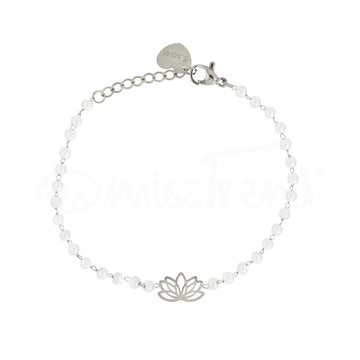 Pulseira pérolas com flor de lótus em aço