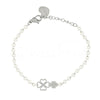 Pulseira pérolas com dois trevos em aço