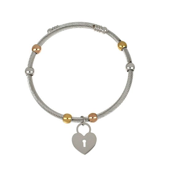 Pulseira Argola c/ Coração c/Fechadura em Aço