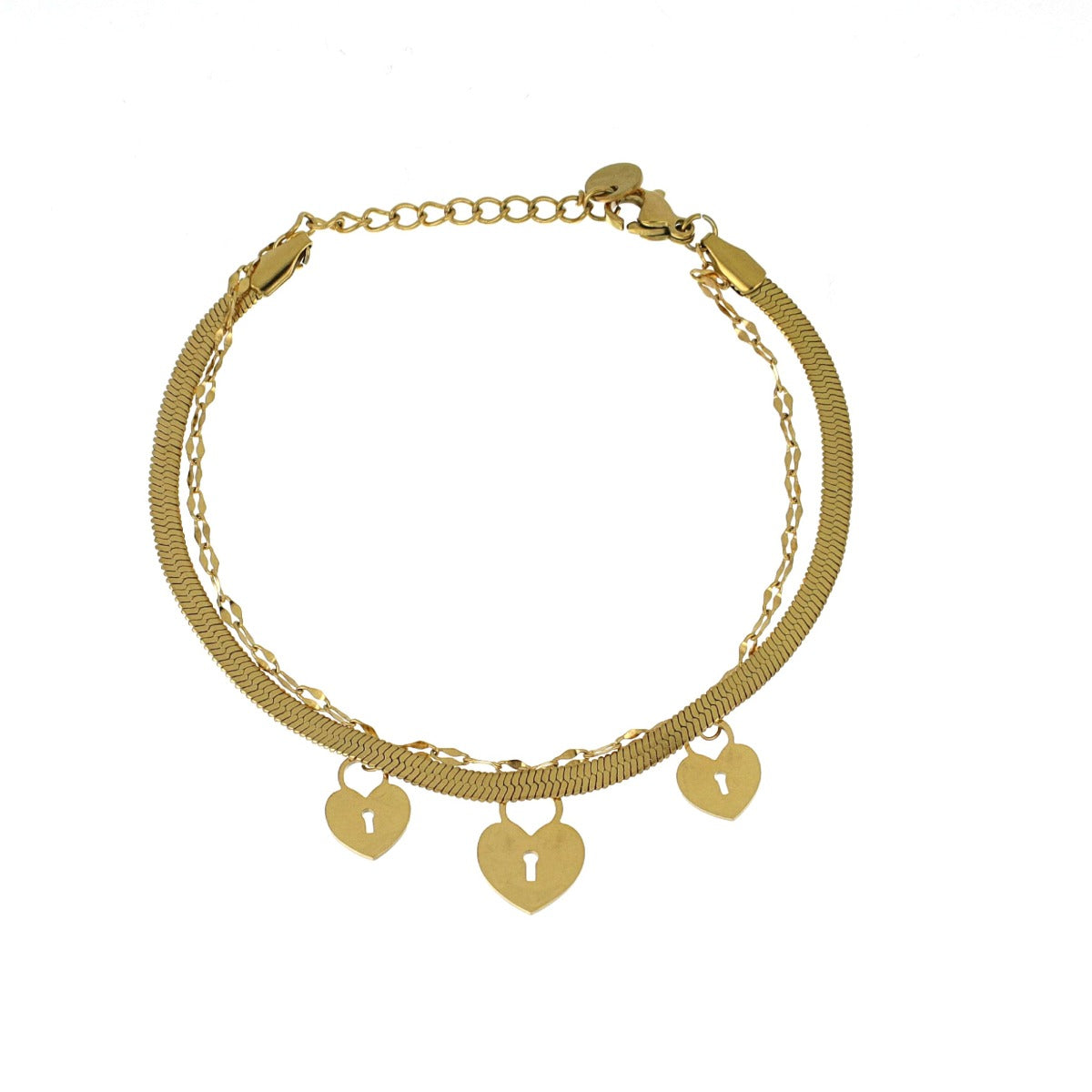 Pulseira 2 Tiras Lock Heart em Aço