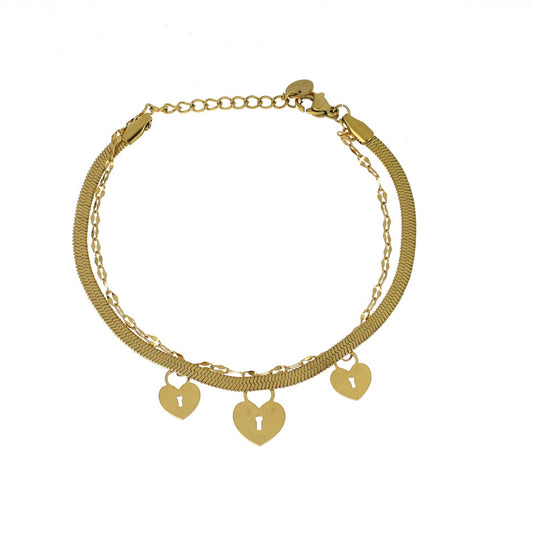 Pulseira 2 Tiras Lock Heart em Aço