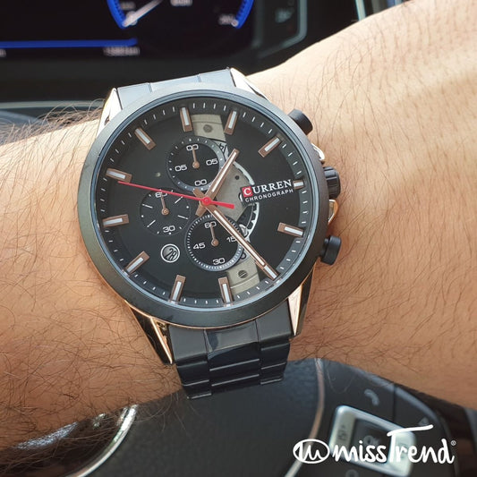 Relógio masculino curren steel II preto em aço
