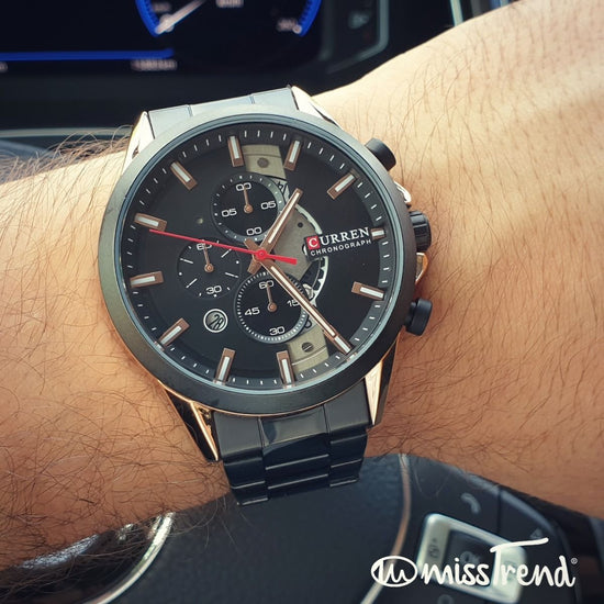 Relógio masculino curren steel II preto em aço