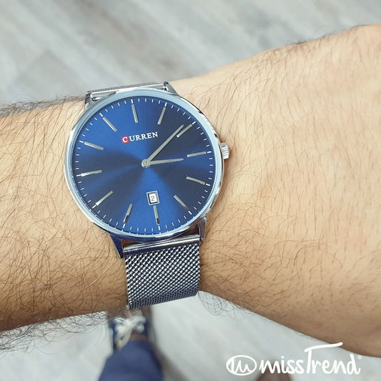 Relogio Curren M steel masculino azul prata