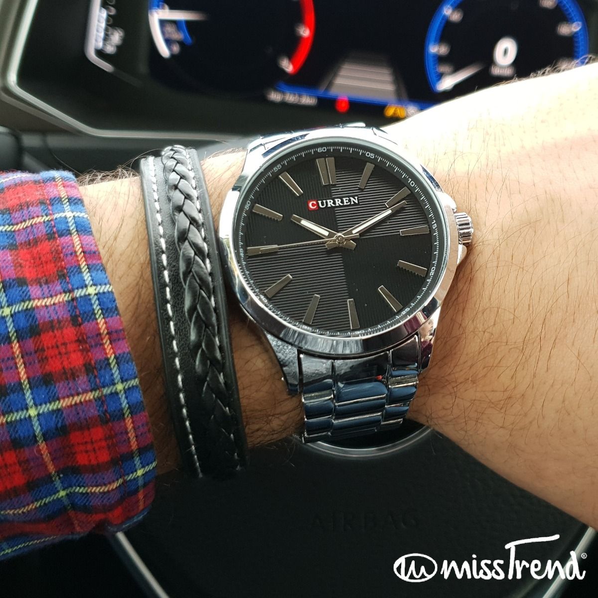 Relógio curren steel em aço prateado preto