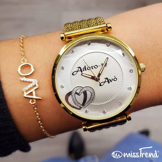 Relógio feminino adoro-te avó dourado em aço