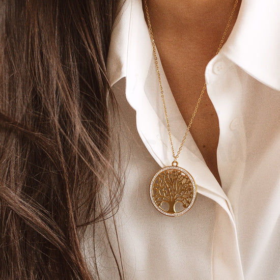 Colar árvore da vida em aço  dourado