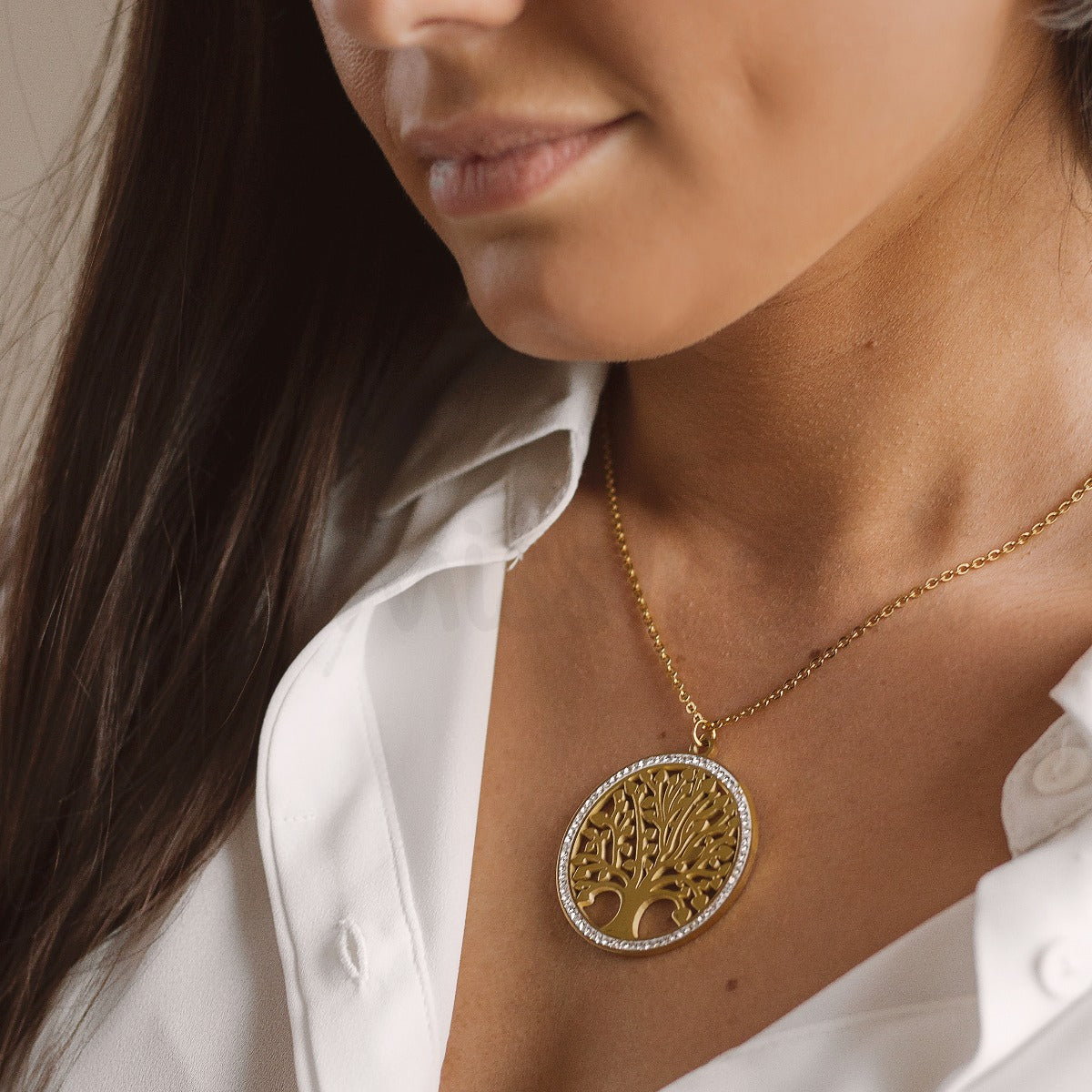 Colar árvore da vida em aço  dourado