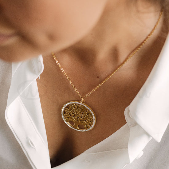 Colar árvore da vida em aço  dourado
