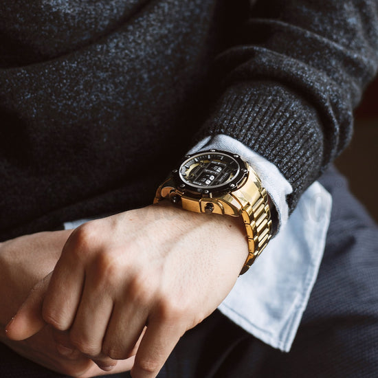 Relógio masculino skyline timeless steel preto dourado