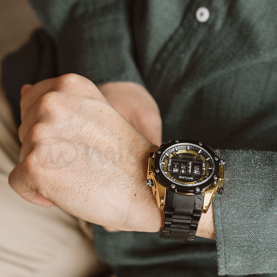 Relógio masculino skyline timeless steel preto dourado
