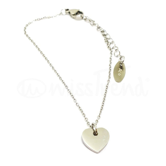 Pulseira pendente coração em aço prateado