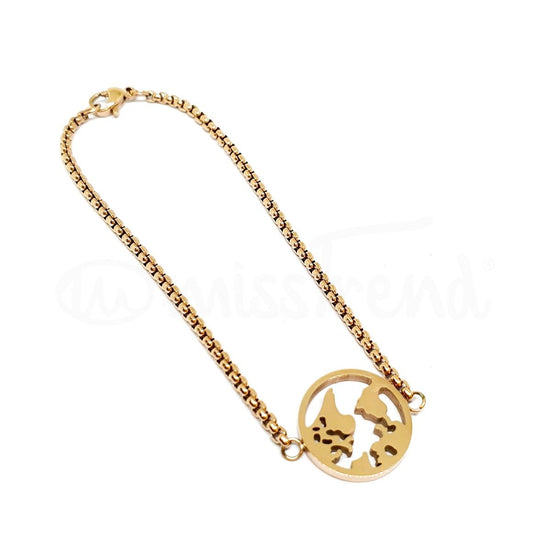 Pulseira em aço com pendente mundo rosa gold
